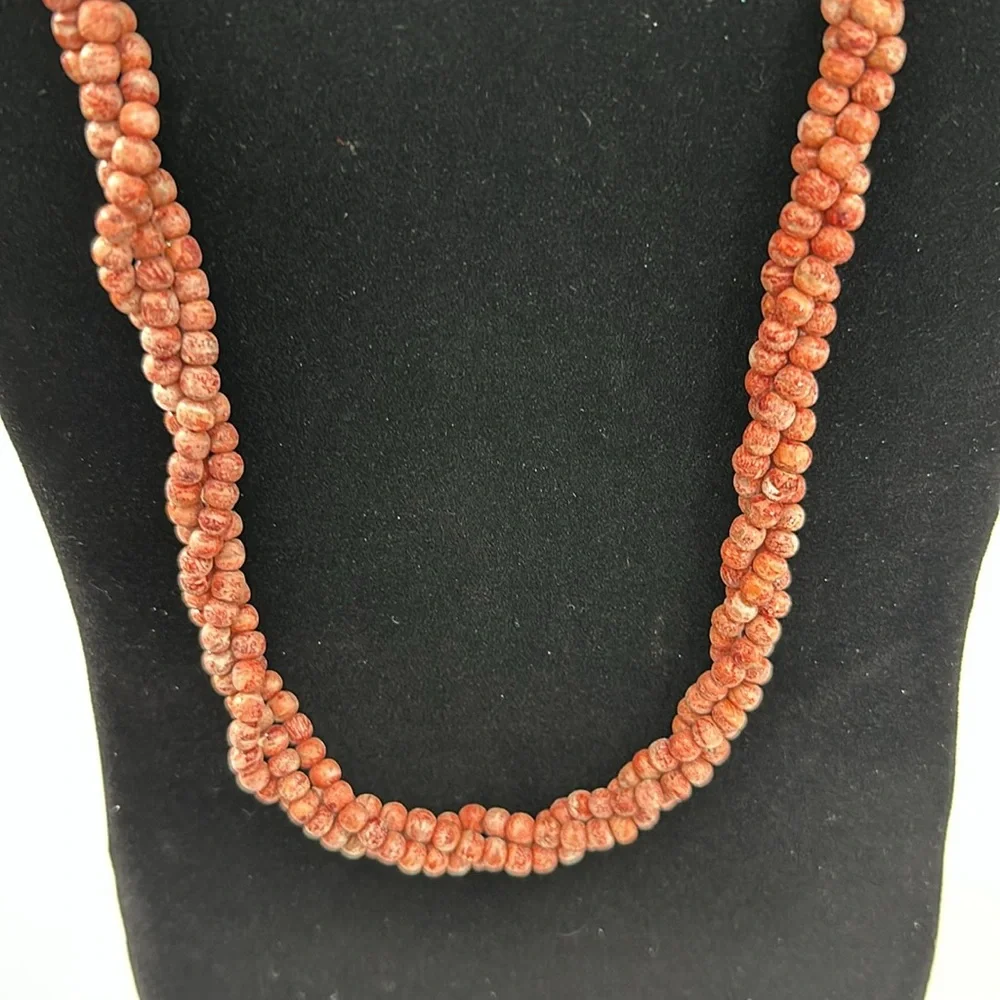 Coral 3 Strand Twist Vintage Necklace With 14ktGP Spring C Clasp